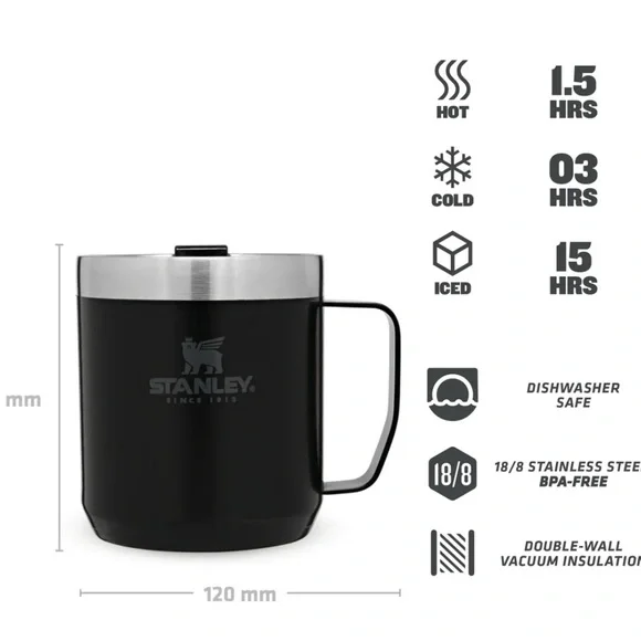 Stanley stainless steel coffee/tea cup/mug black 12oz Vacuum sealed - Picture 3 of 5